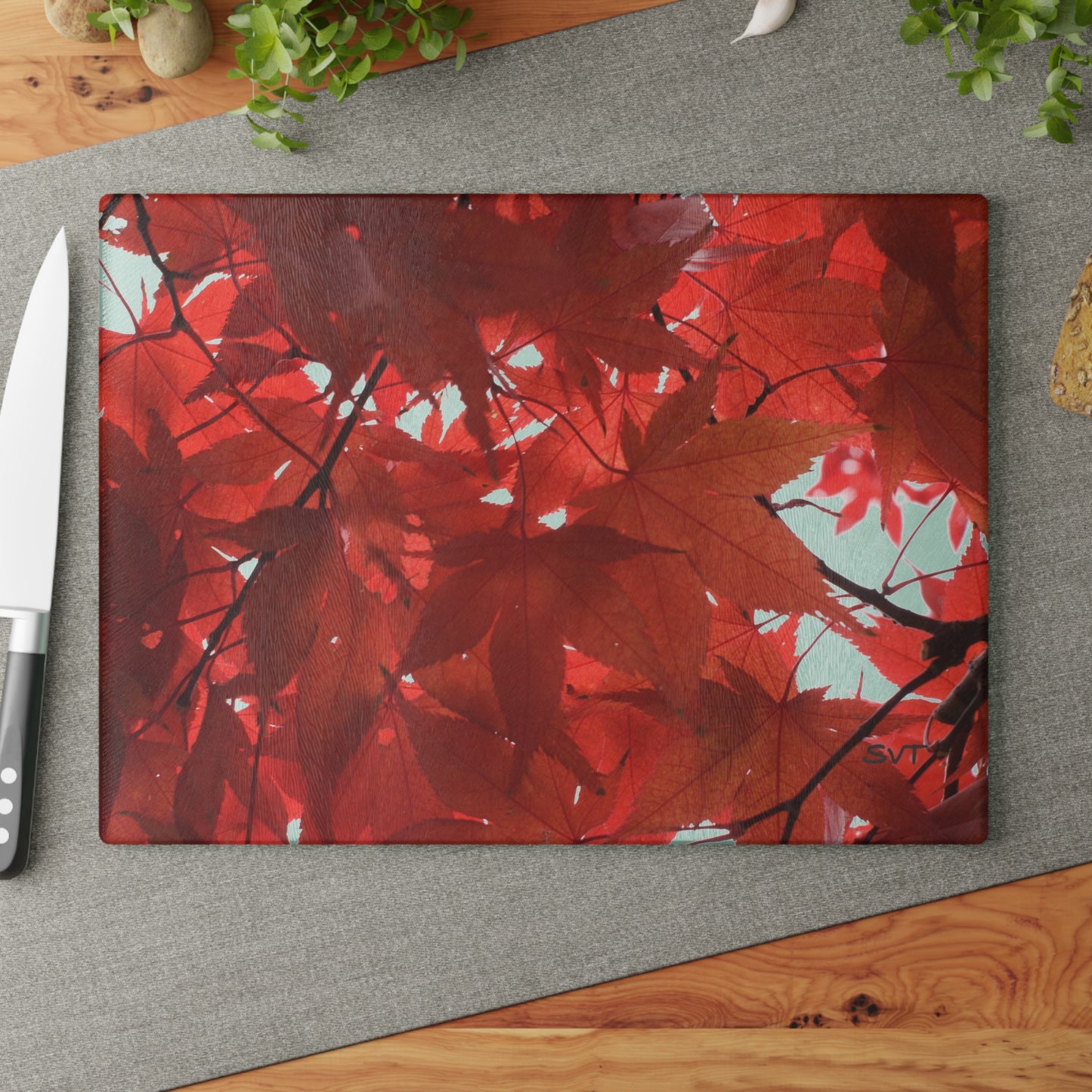FALL FOLIAGE - Artistic Glass Cutting Board - Unique Kitchen Decor, Modern Chef Gift, Housewarming Present, Vibrant Kitchen Accessory, Abstract Photography Art Design