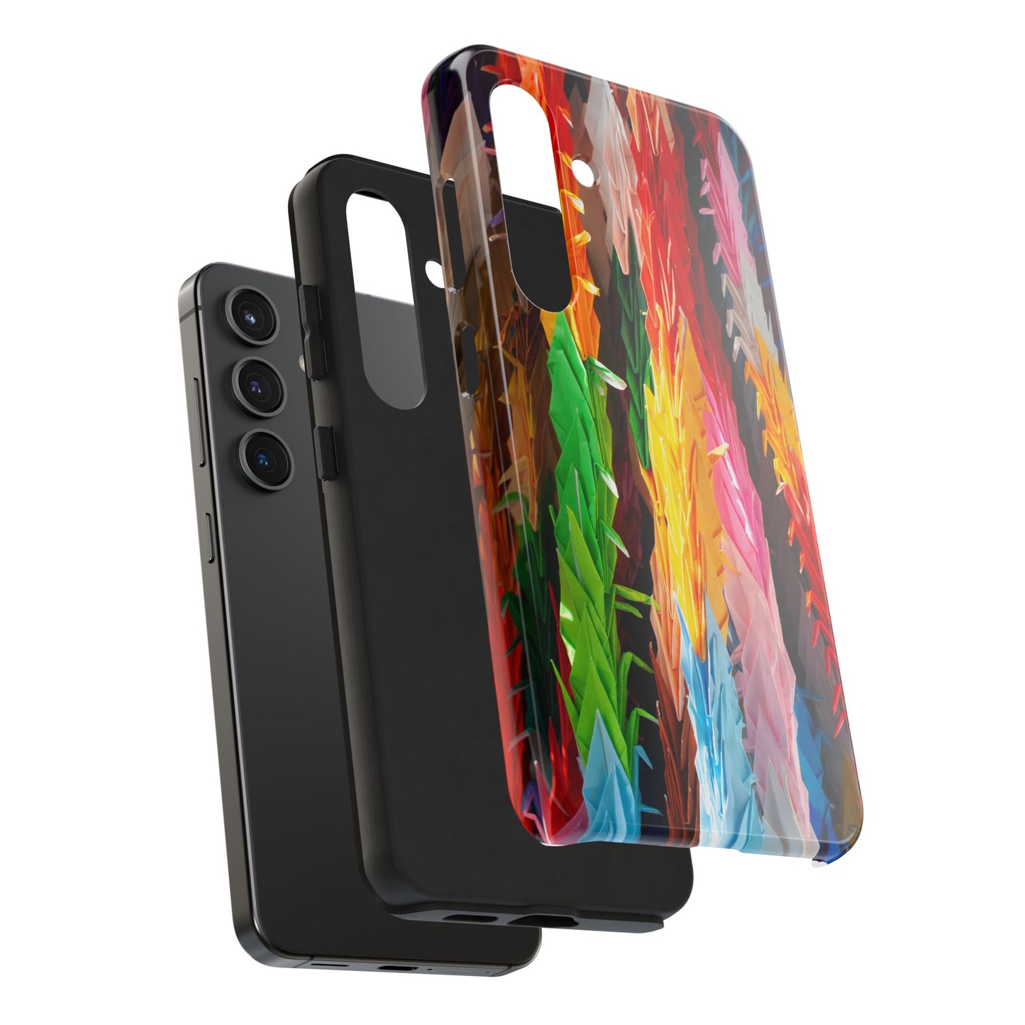 An iPhone or Samsung Tough Phone Case - PAPER CRANES - iPhone 16 & 15 - Samsung Galaxy S24 - Durable, Protective Cases for Everyday Adventures, Great for Gifts, Birthdays, Holidays, Original Art Design
