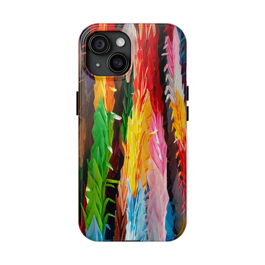An iPhone or Samsung Tough Phone Case - PAPER CRANES - iPhone 16 & 15 - Samsung Galaxy S24 - Durable, Protective Cases for Everyday Adventures, Great for Gifts, Birthdays, Holidays, Original Art Design