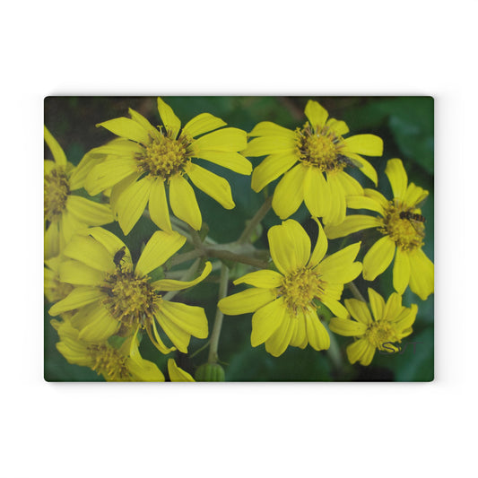 YELLOW FLOWERS - Artistic Glass Cutting Board - Unique Kitchen Decor, Modern Chef Gift, Housewarming Present, Vibrant Kitchen Accessory, Abstract Photography Art Design