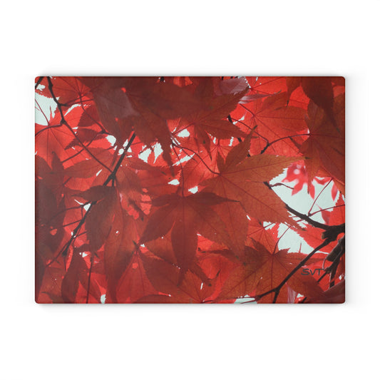 FALL FOLIAGE - Artistic Glass Cutting Board - Unique Kitchen Decor, Modern Chef Gift, Housewarming Present, Vibrant Kitchen Accessory, Abstract Photography Art Design