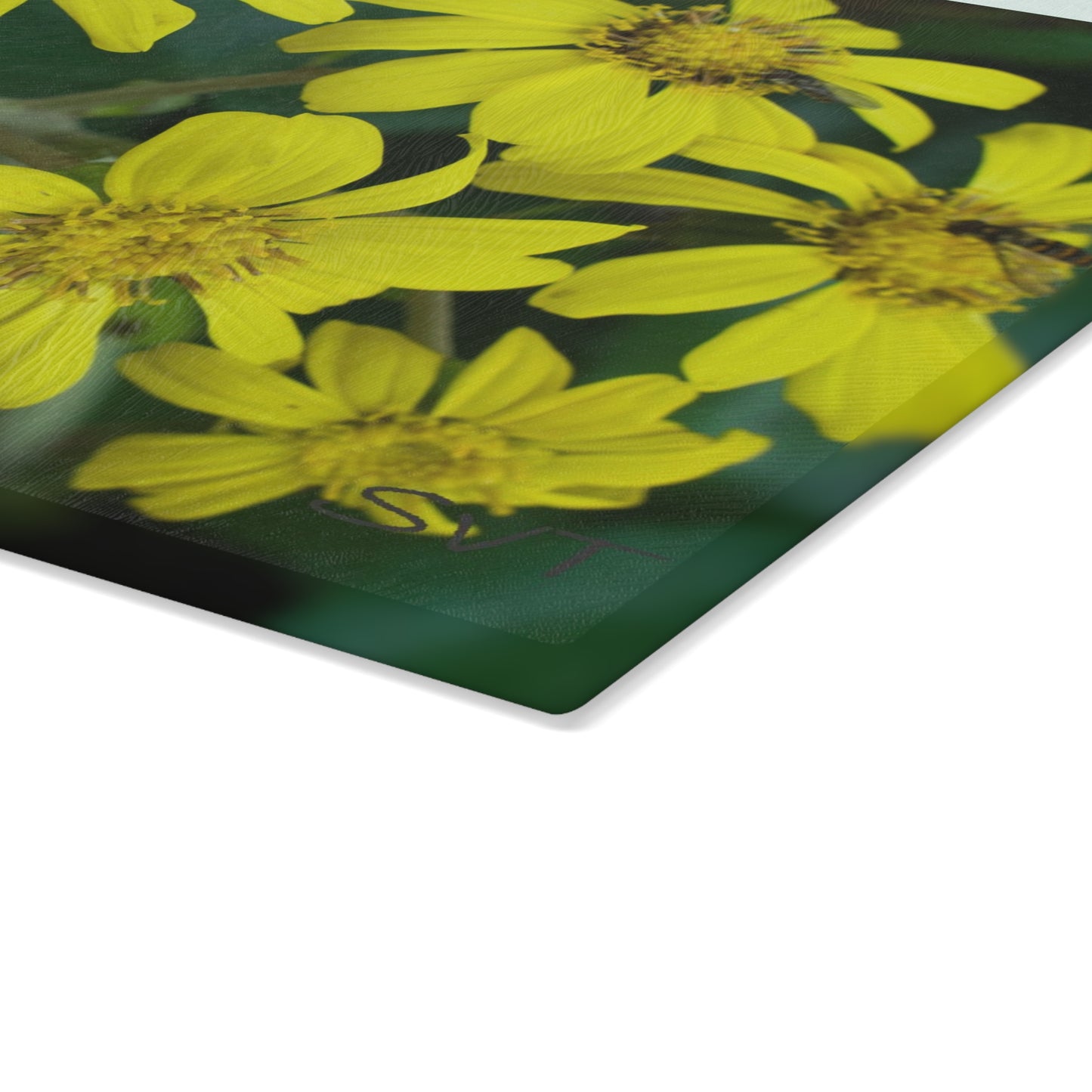YELLOW FLOWERS - Artistic Glass Cutting Board - Unique Kitchen Decor, Modern Chef Gift, Housewarming Present, Vibrant Kitchen Accessory, Abstract Photography Art Design